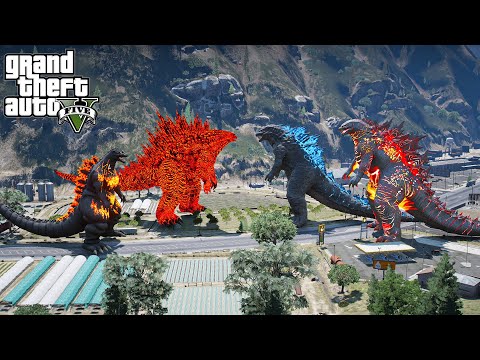 Burning Godzilla, Fire Titan Godzilla vs Nuclear Godzilla, Godzilla Prime - Epic Battle ( GTAV Mod )