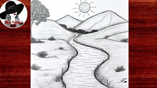 How To Draw A Scenery Drawing Very Easy | Simple Landscape Drawing Step By Step 