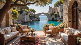 Cozy Mediterranean Terrace Jazz 🌊 Relaxing Seaside Lounge & Bridge View Ambience