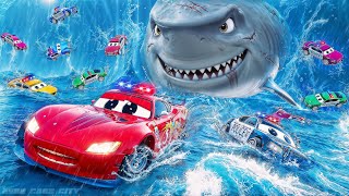 New SHARK McQueen Part 1: 🚓⚡🦈 Police Cars vs Mega Radioactive Shark! 🌊 Underwater Rescue Mission!