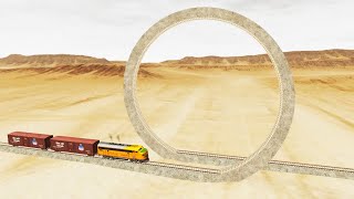 Impossible Loop Rail Tracks Vs Trains Crossing Rescue - BeamNG.Drive