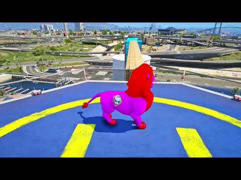 Superman Elephant, Tiger, Batman Cow, and Chop Dive Through Pipe (GTA 5) #3