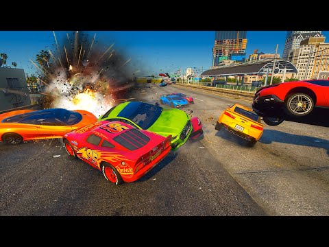 Cars GTA 5 Street Supercar Race McQueen Ferrari Lamborghini McLaren Mustang Camaro Maserati Battle