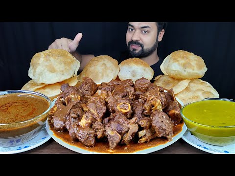 HUGE SPICY MUTTON CURRY, LOTS OF LUCHI, MUTTON GRAVY, DAL, MUKBANG ASMR EATING SHOW | BIG BITES |