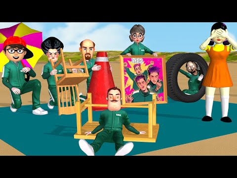 Scary Teacher 3D vs Squid Game Who Faster Hide in Wheel and Wooden Chair Level Max Challenge