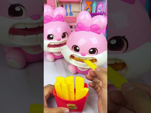 Satisfying with Unboxing Miniature Cute Pink Rabbit Set Toys, Eating French Fries, ASMR Videos