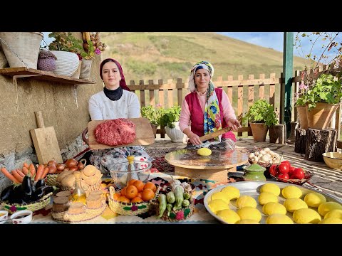 Baking Traditional Bread & Cooking Meat Patties Over Fire in a Mountain Village