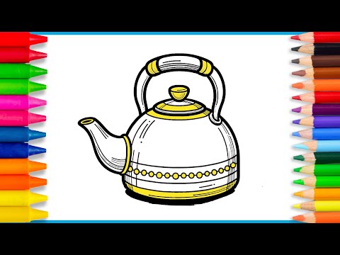 How to draw a Teapot☕| Drawing and Coloring a Kettle  for kids | Step by Step