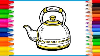 How to draw a Teapot☕| Drawing and Coloring a Kettle  for kids | Step by Step