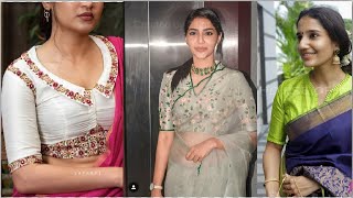Latest Designer Sleeves Net Blouse Design Pattern/New Front Neck Net Saree Blouse 2022/Low Neck