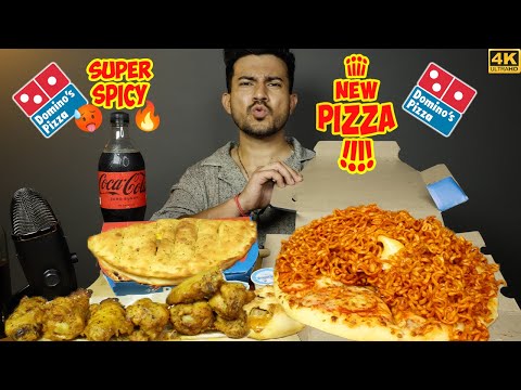 DOMINO's 5x SPICY Korean Ramen Pizza, Cheese Burst Pepperoni Pizza, Lemon Chicken Wings Mukbang