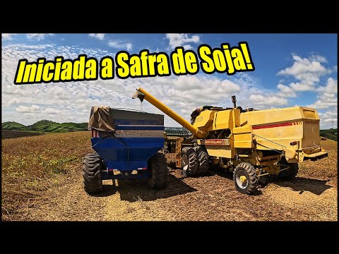 PRIMEIRA COLHEITA DE SOJA DO ANO! COLHENDO COM DUAS MAQUINA NEW HOLLAND! TC4.90 E 8055 TRAÇADA!