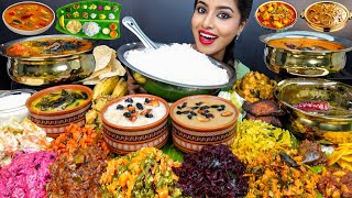 ASMR Eating Onam Sadhya,Payasam,Sambar,Rice,Papad,Veg Thoran South Indian Thali ASMR Eating Mukbang