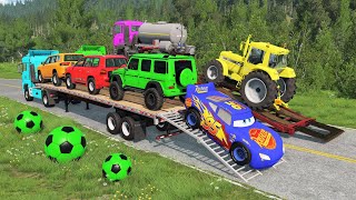 Flatbed Truck Mcqueen | Transportation with Truck - Pothole vs Car #5 - BeamNG.Drive