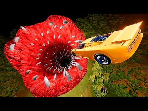 Cars Jumping into the Devil's Mouth - BeamNG.Drive