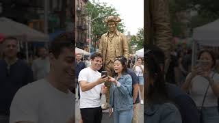 Gold Soldier Statue — Tourist Photobomb