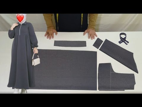 طريقة تفصيل وخياطة فستان عباية للمحجبات موديل جديد بالكول شوميز dress cutting and stitching Abaya