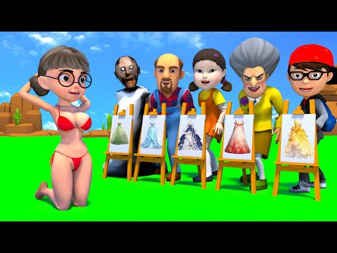 Scary Teacher 3D vs Squid Game Draw a Costume to Help the Beautiful Mermaid 5 Times Challenge