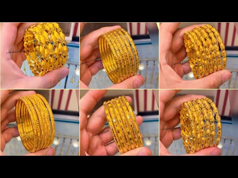 latest gold bangles designs 2024/Beautiful Gold Bangles Set/gold kangan for women/jewellery design