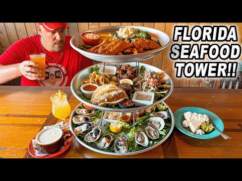 Capt Hiram's Massive Florida Seafood Tower Challenge w/ Fish & Chips, Oysters, Tacos, and MORE!!