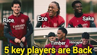 Big boost for arteta 5 key players returns to training ahead of sporting CP, Saka, eze timber, rice 