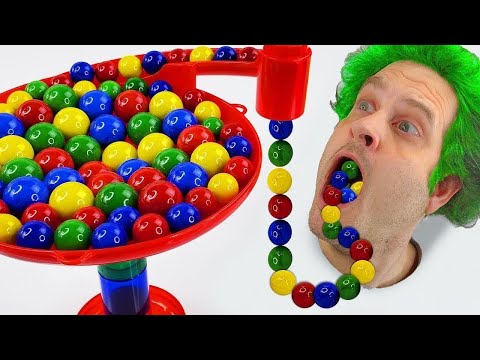 Marble Run Race ☆ HABA Slope & Retro Makita Truck, Excavator, Garbage Truck, Dump Truck, Ambulance