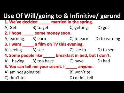 Use of Going to/Will & Infinitive/Gerund | English Grammar Practice Set 41