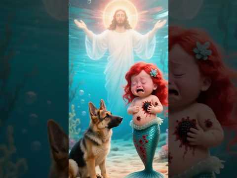The little mermaid is infected, the puppy asks Jesus for help, and Jesus comes#cute #jesus #shorts