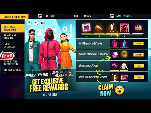 FREE FIRE SQUID GAME | FREE FIRE SQUID GAME FREE REWARDS | FF X SQUID GAME COLLABORATION COLLECTION