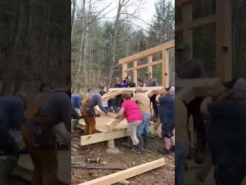Timberframe Raising of the bathhouse! #timberframe #construction #builder #carpentry #hardwork