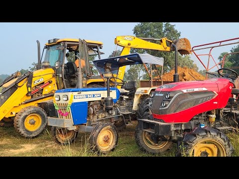 JCB 3DX Backhoe Eco Loading Mud In Mahindra And Swaraj Tractor Trolley | Jcb And Tractor Cartoon