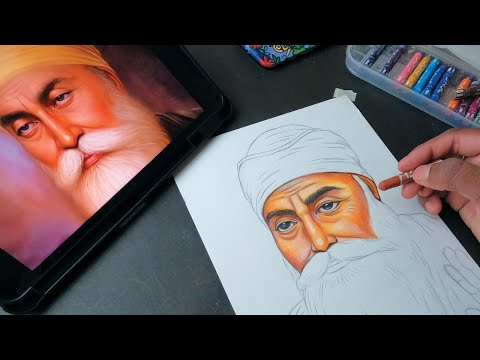 Guru Nanak Dev Ji Drawing with Oil Pastel