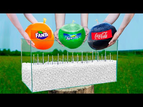 Experiment: Giant Balloons of Coca Cola & Fanta & Sprite VS Mentos