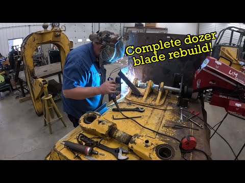 Rebuilding a 6 way dozer blade | line boring, welding and replacing the pivot ball and socket part 2