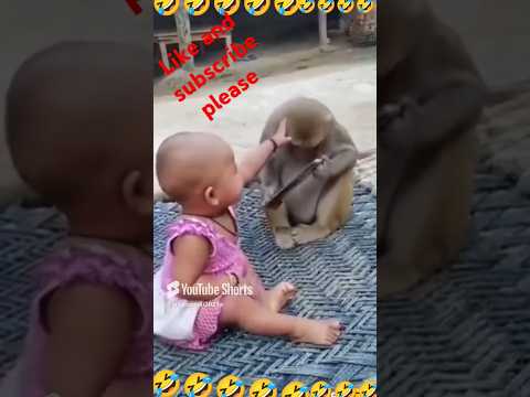 Baby and monkey My youtube #vairalshort 🐒🐒#comedy #reels