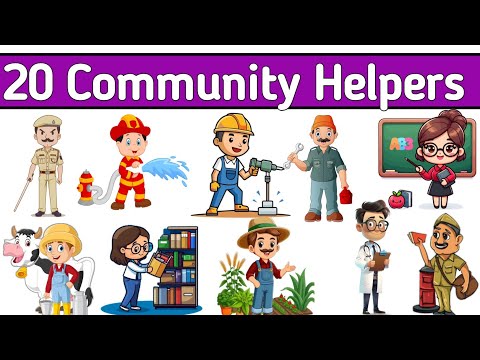 20 community helpers | our helpers name |  | jobs for kids | professions name | kids Vocabulary