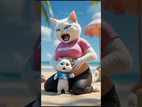 Pregnant Mother Cat's CRAZY Beach Adventure!  😽  #cat #catlover #shorts #shortvideo #funny