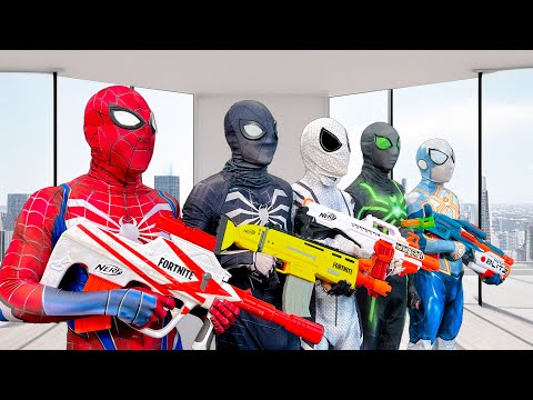 Top New Pro 9 SPIDER-MAN in 1 House ?? || Hey All Color SuperHeroes , Go To Trainning Nerf Gun !!