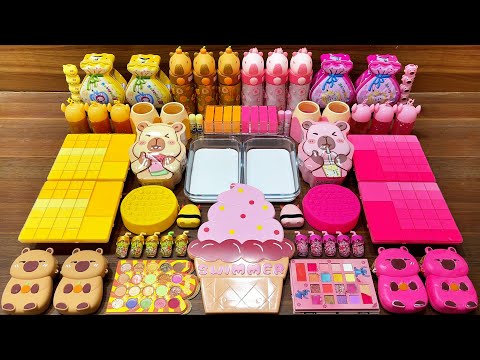 Mixing Glossy Slime with Cute Capybara Toys | Gold vs Pink Fun! #48