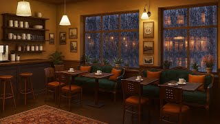 Rainy Night at Coffee Shop Ambience with Relaxing Jazz Music & Rain Sounds