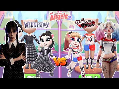 My Talking Angela'm 2😻 || Harley Quinn vS Wednesday || New Update || Cosplay🌈