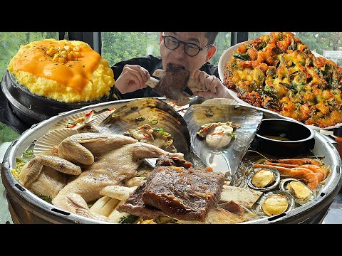 이열치열! 🔥대왕조개전골에 왕갈비토핑과 마무리는 칼국수 반주 먹방 Clam Soup MUKBANG