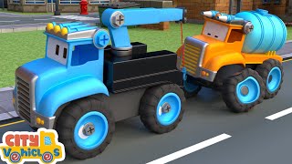 Construction vehicles rescue garbage truck-dump truck, bulldozer and excavator for kids.