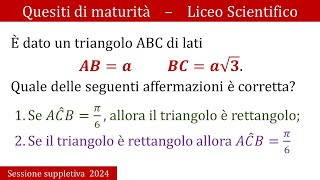 Maturità 2024 - Geometria (trigonometria) - SUPPLETIVA - QUESITO 1