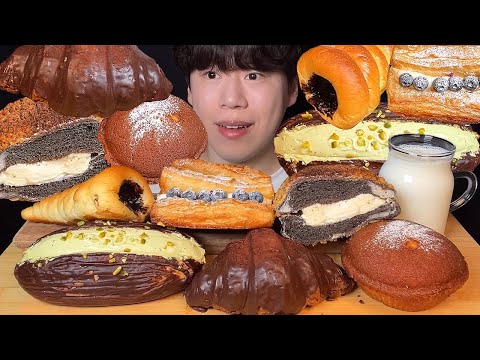 SUB) 뚜레쥬르 신상빵 먹방 ASMR 피스타치오 블랙번, 치즈 맘모스빵, 블루베리 패스트리 크림북, 초코 크로와상, 크림 모카번 등 맛있는 빵 먹방🥖🥐🍞