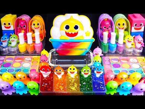 Baby shark rainbow Slime Mixing Random things into slime #ASMR #Satisfying #slimevideo #Makeupslime