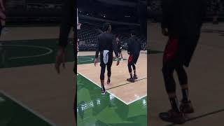Bam Adebayo and Udonis Haslem prep for Game 2