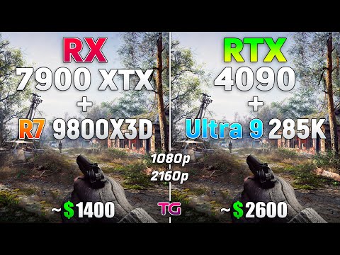 RX 7900 XTX + Ryzen 7 9800X3D vs RTX 4090 + Ultra 9 285K - Test in 1080p & 4K