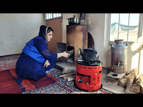 Cooking Afghan Biryani with lamb meat in a nomadic village in Iran