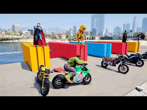 سبايدر مان اصعب دراجة نارية فوق اسماك القرش - Superheroes Ride on Motorcycle Stunt Funny Moments